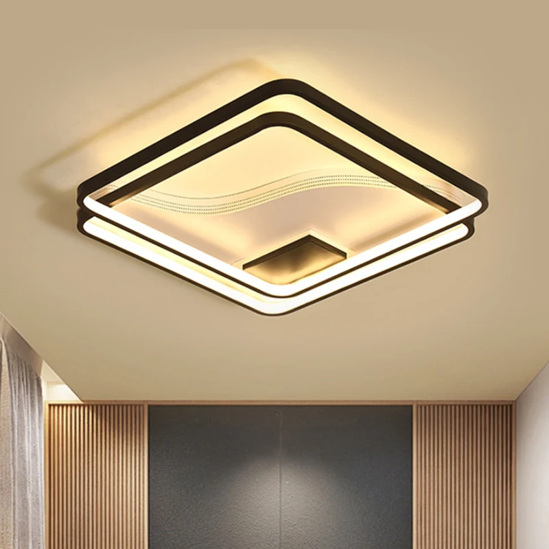 Lampe encastrée double carrée en fer minimalisme 18"/21,5" W LED éclairage de plafond noir en lumière chaude/blanche Clear...