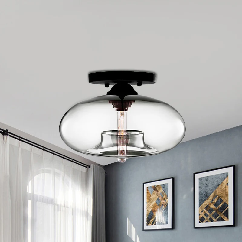 Lampe encastrée ovale en verre, Style Simple, 1 lumière claire/ambre/fumée, plafonnier pour couloir Clearhalo