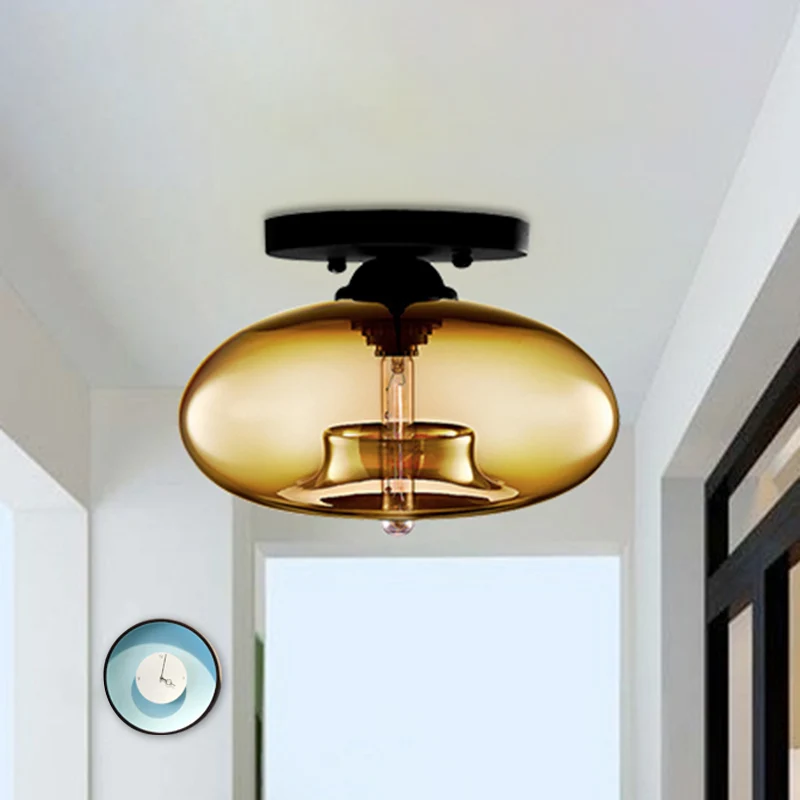 Lampe encastrée ovale en verre, Style Simple, 1 lumière claire/ambre/fumée, plafonnier pour couloir Clearhalo