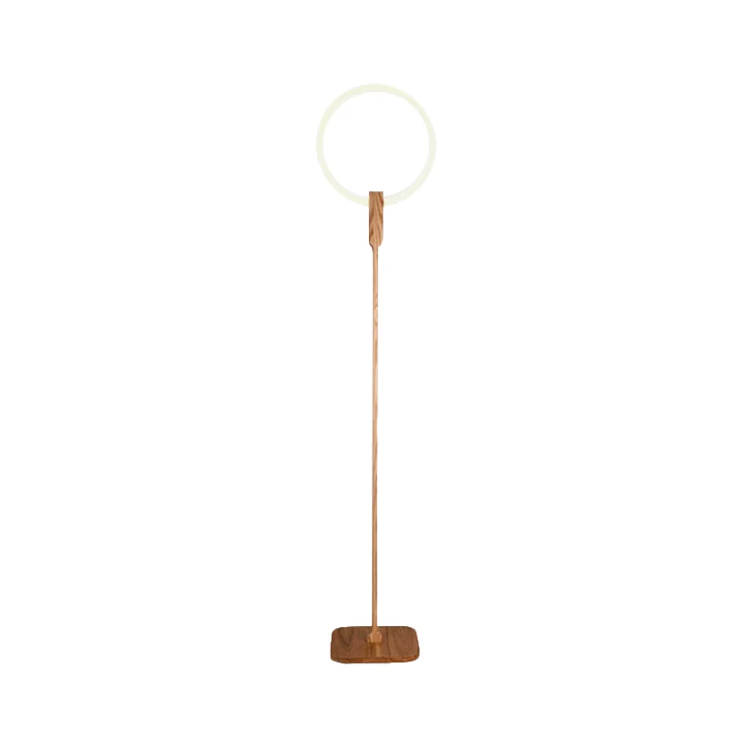 Lampe de lecture circulaire contemporaine en bois pour salle d'étude, lampe LED sur pied en beige Clearhalo