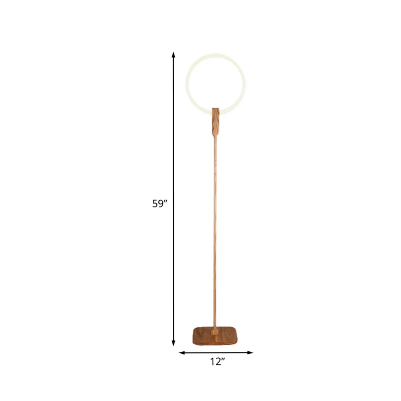 Lampe de lecture circulaire contemporaine en bois pour salle d'étude, lampe LED sur pied en beige Clearhalo