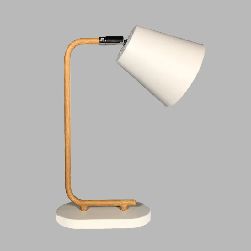 Lampe de lecture conique en métal, moderne, 1 ampoule, lampe de Table à brancher blanche avec bras mince en bois Clearhalo