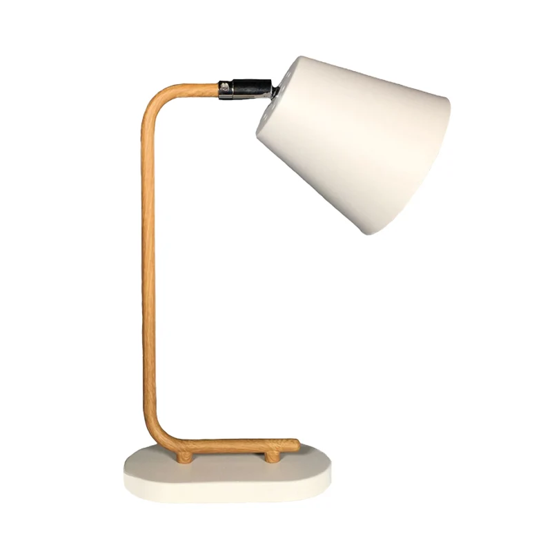 Lampe de lecture conique en métal, moderne, 1 ampoule, lampe de Table à brancher blanche avec bras mince en bois Clearhalo
