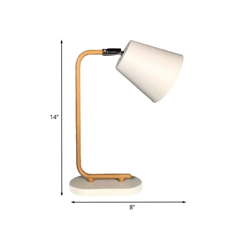 Lampe de lecture conique en métal, moderne, 1 ampoule, lampe de Table à brancher blanche avec bras mince en bois Clearhalo
