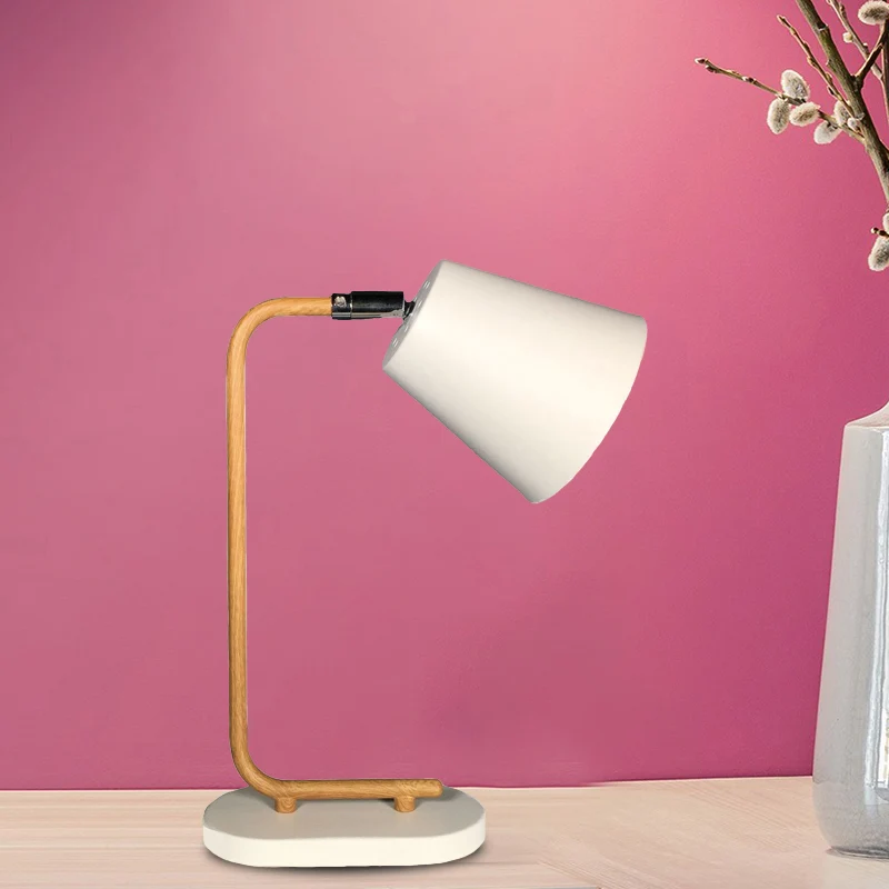 Lampe de lecture conique en métal, moderne, 1 ampoule, lampe de Table à brancher blanche avec bras mince en bois Clearhalo