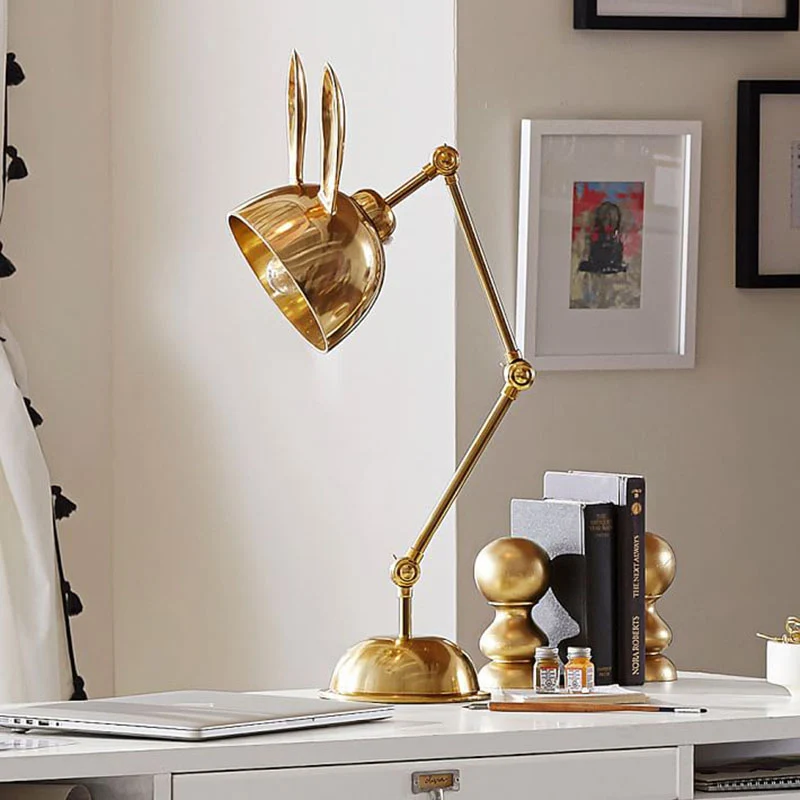 Lampe de lecture en forme d'oreille de lapin pour enfants, lampe de bureau en métal à 1 tête pour salle d'étude en or avec...