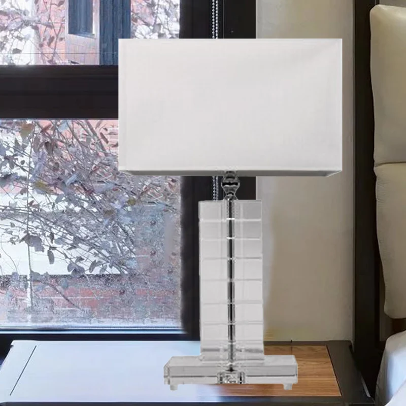 Lampe de lecture rectangulaire moderniste en cristal clair, lampe de chevet à 1 ampoule en blanc Clearhalo