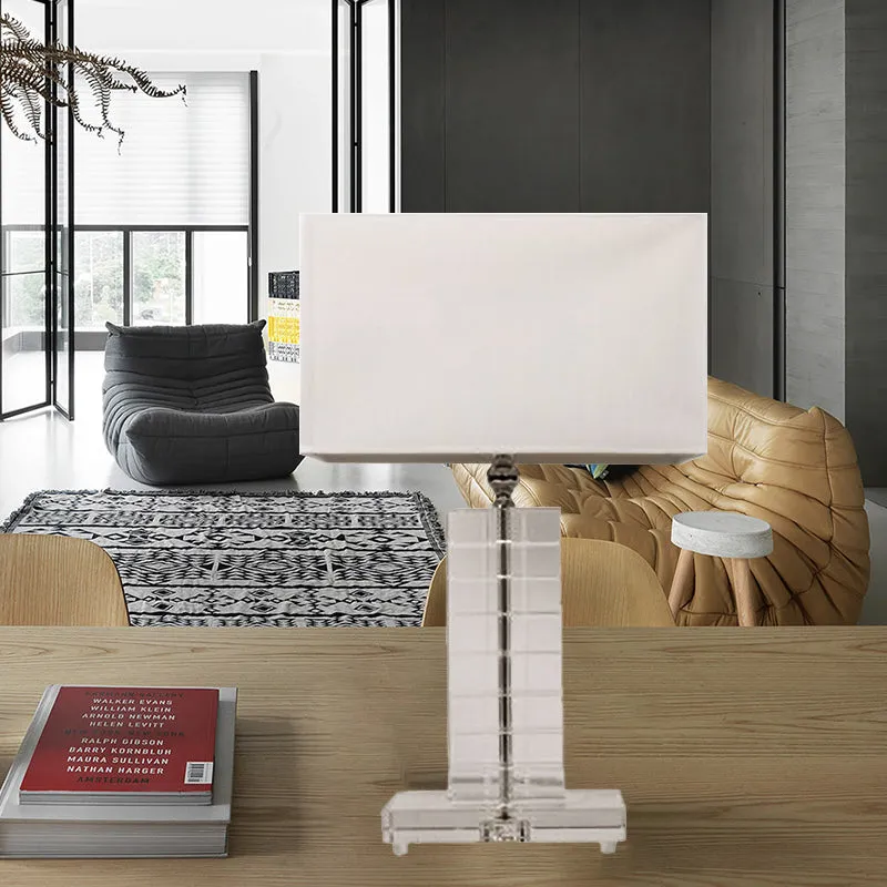 Lampe de lecture rectangulaire moderniste en cristal clair, lampe de chevet à 1 ampoule en blanc Clearhalo