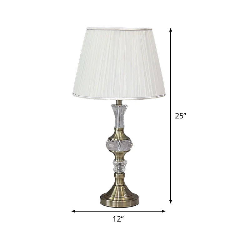 Lampe de lecture à 1 tête en tissu contemporain, éclairage de travail en cristal à tambour conique, blanc Clearhalo