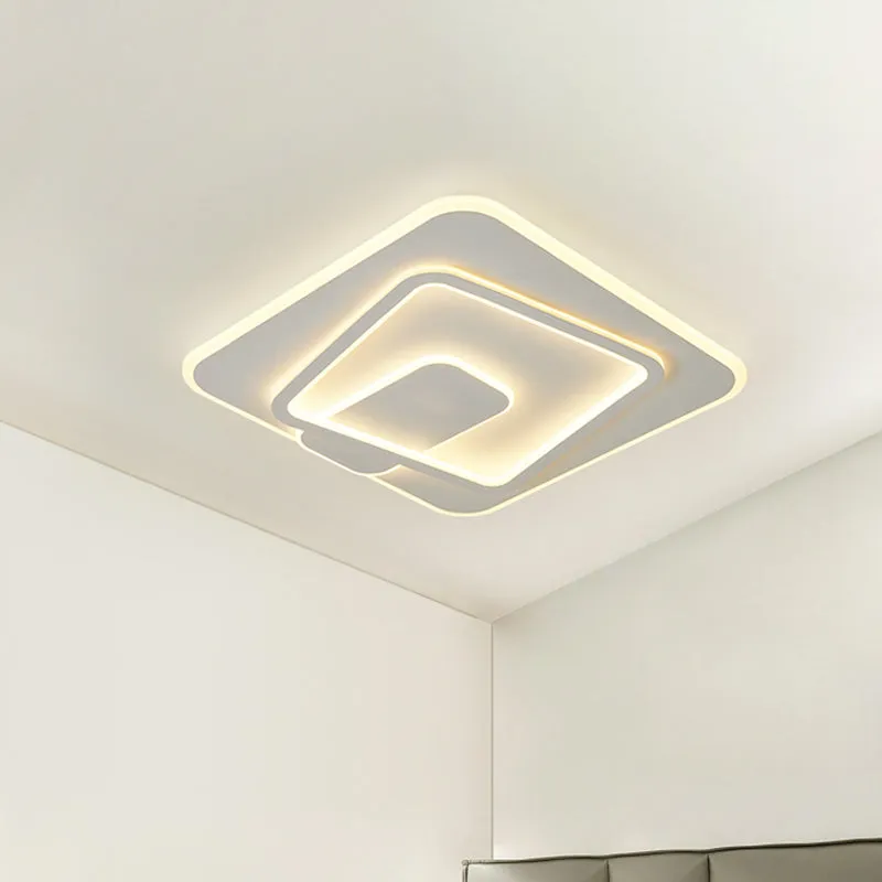 Lampe LED encastrée pour chambre à coucher, plafonnier blanc minimalisme avec abat-jour carré en acrylique dans une lumièr...