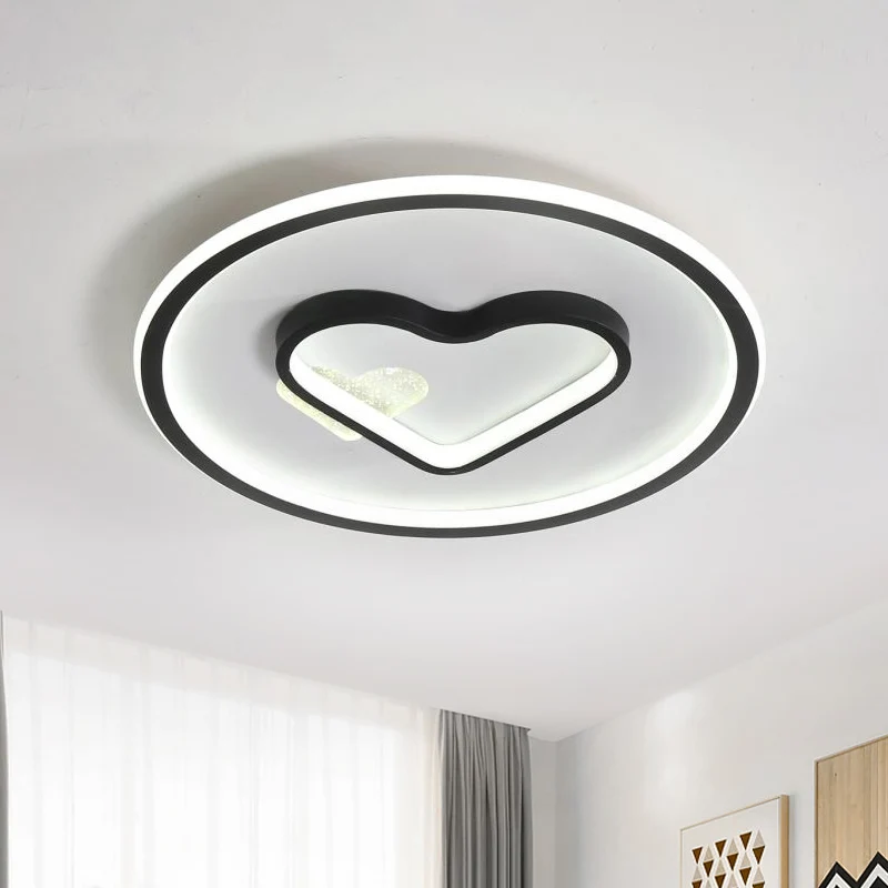 Lampe LED encastrée pour enfants, cercle rose/bleu/noir et plafonnier en forme de cœur aimant avec abat-jour en acrylique...