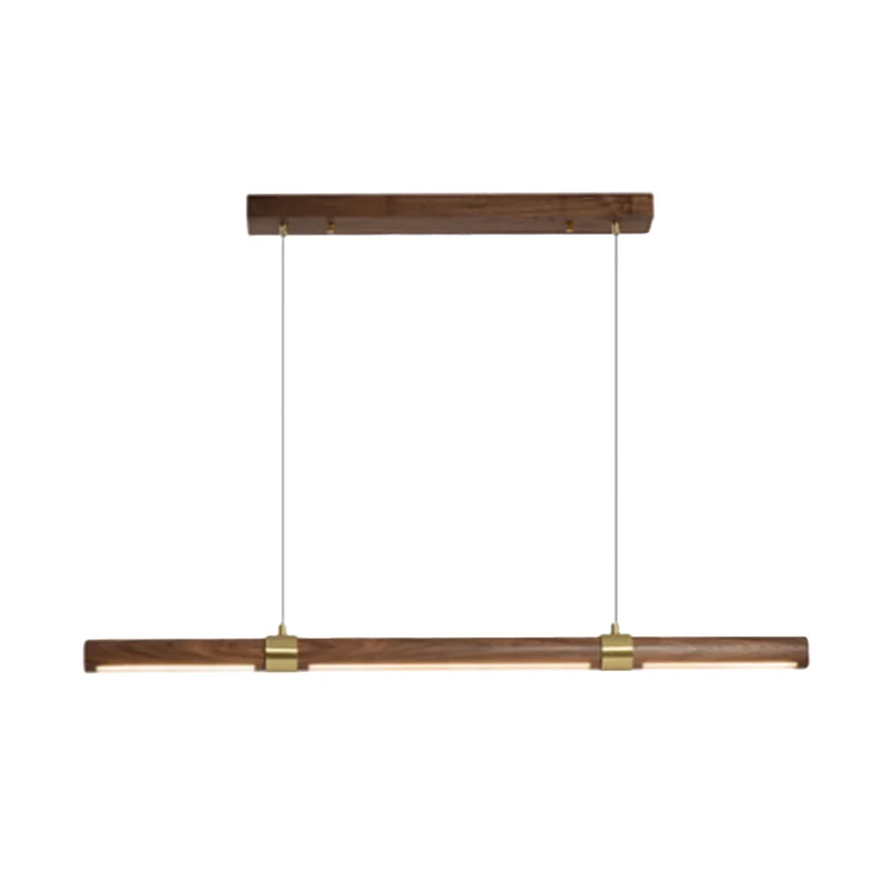 Lampe LED suspendue en forme d'îlot linéaire en bois, style nordique, marron, pour Table à manger Clearhalo