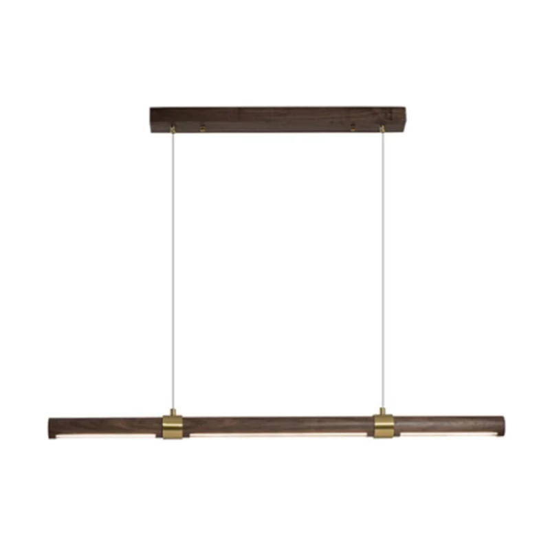Lampe LED suspendue en forme d'îlot linéaire en bois, style nordique, marron, pour Table à manger Clearhalo