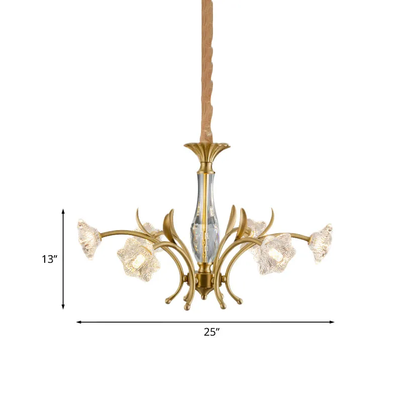 Lampe de lustre à fleurs en cristal postmoderne suspendue à 6 lumières dorées au-dessus de la table à manger Clearhalo