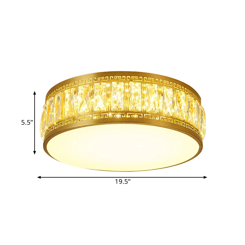 Lampe à montage encastré tambour finition dorée, luminaire LED moderne pour chambre à coucher, cristaux clairs rectangulai...