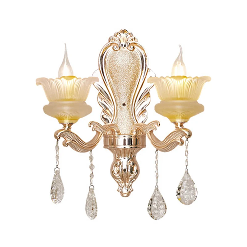 Lampe murale florale du milieu du siècle, applique murale en cristal à 2 ampoules, éclairage doré pour le salon Clearhalo