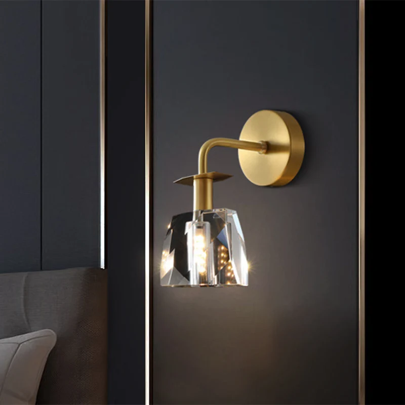 Lampe murale LED en cristal à facettes, moderne, demi-boule claire, Surface de chambre à coucher, applique murale Clearhalo