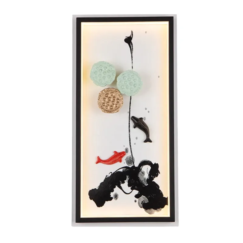Lampe murale en métal de carpe d'asie et de graine de Lotus applique murale LED en noir pour hôtel Clearhalo