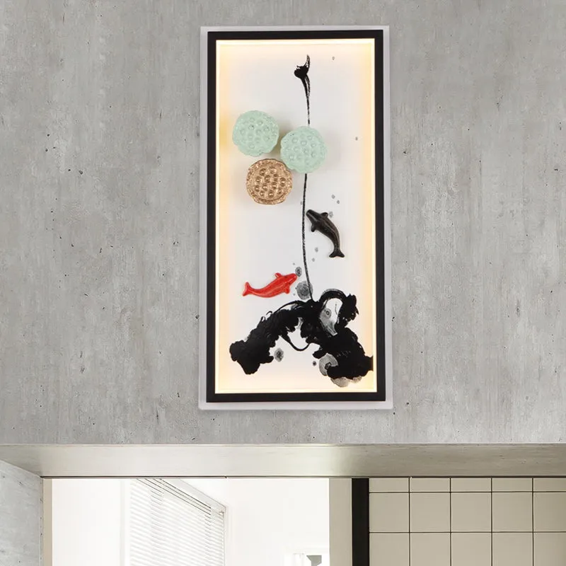 Lampe murale en métal de carpe d'asie et de graine de Lotus applique murale LED en noir pour hôtel Clearhalo