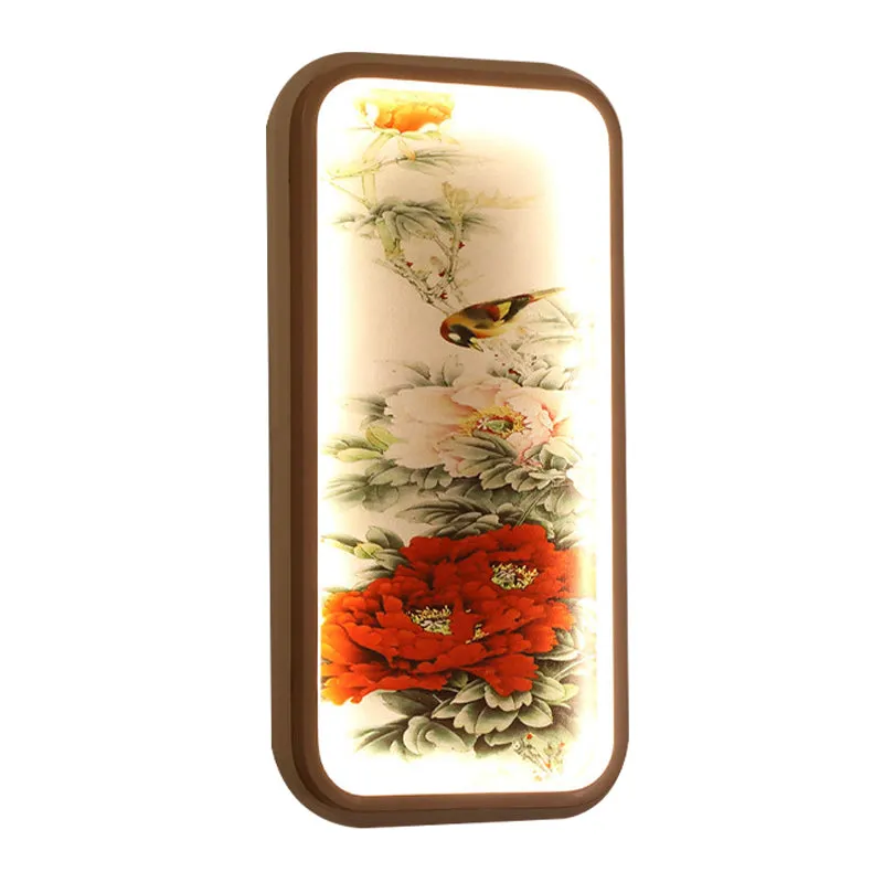 Lampe murale rectangulaire en acrylique pivoine, Style chinois, LED, lumière murale rouge Clearhalo