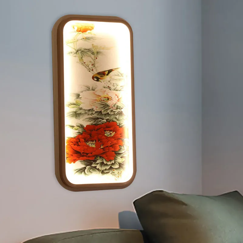 Lampe murale rectangulaire en acrylique pivoine, Style chinois, LED, lumière murale rouge Clearhalo