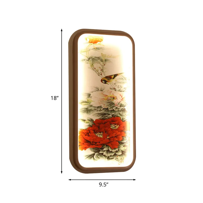 Lampe murale rectangulaire en acrylique pivoine, Style chinois, LED, lumière murale rouge Clearhalo