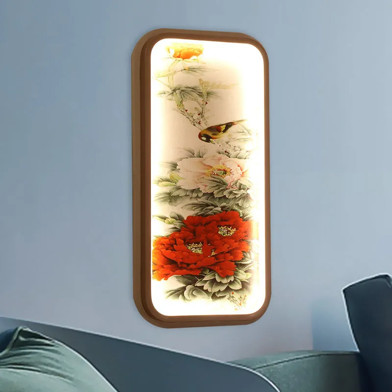 Lampe murale rectangulaire en acrylique pivoine, Style chinois, LED, lumière murale rouge Clearhalo