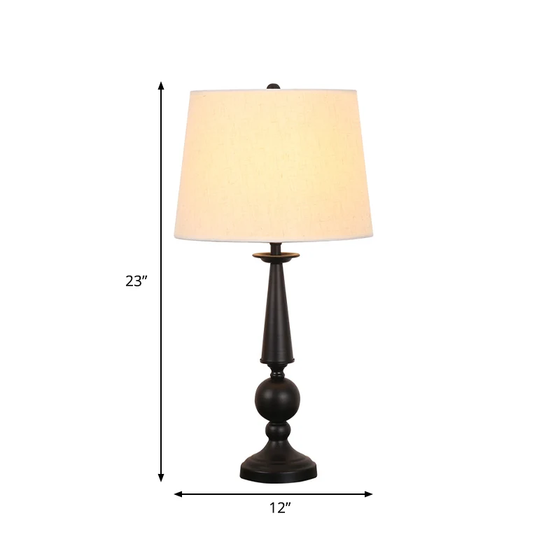 Lampe de nuit à abat-jour conique à 1 ampoule, éclairage de Table rustique en tissu blanc avec piédestal de colonne Clearhalo