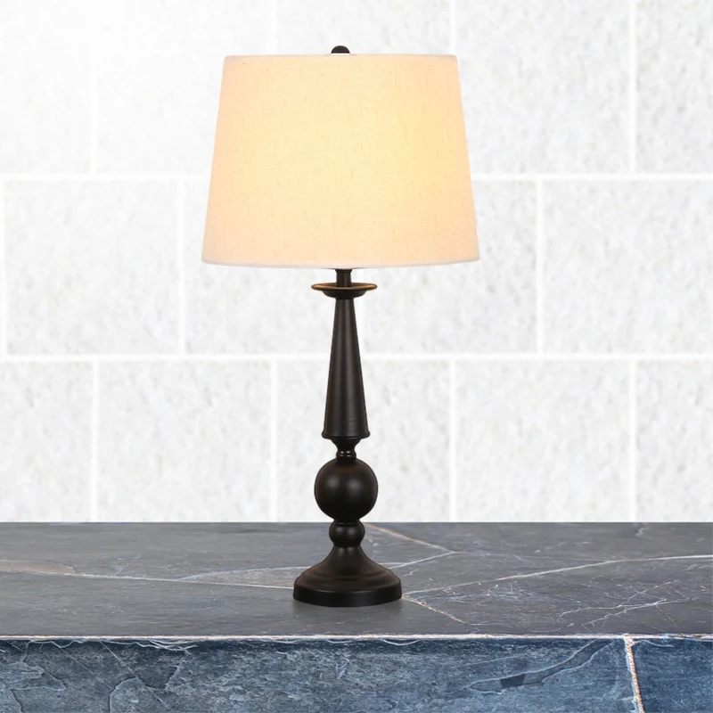 Lampe de nuit à abat-jour conique à 1 ampoule, éclairage de Table rustique en tissu blanc avec piédestal de colonne Clearhalo