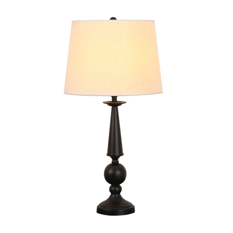 Lampe de nuit à abat-jour conique à 1 ampoule, éclairage de Table rustique en tissu blanc avec piédestal de colonne Clearhalo