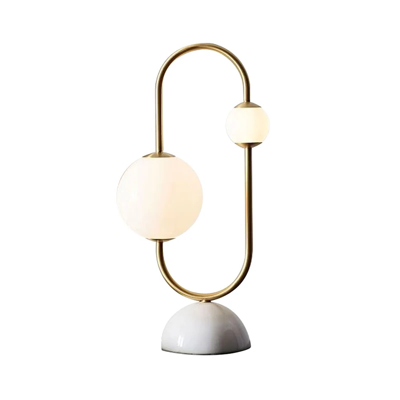 Lampe de nuit design circuit en laiton postmoderne 2 ampoules éclairage de table en verre blanc avec base en marbre Clearhalo