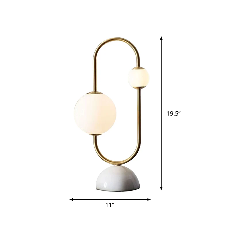 Lampe de nuit design circuit en laiton postmoderne 2 ampoules éclairage de table en verre blanc avec base en marbre Clearhalo