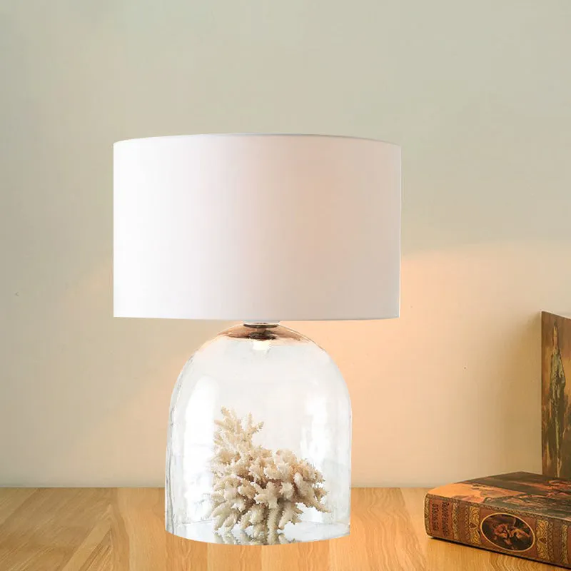 Lampe de nuit en forme de cloche pour chambre à coucher, campagne, verre transparent, 1 lumière, tissu blanc, lampe de tab...