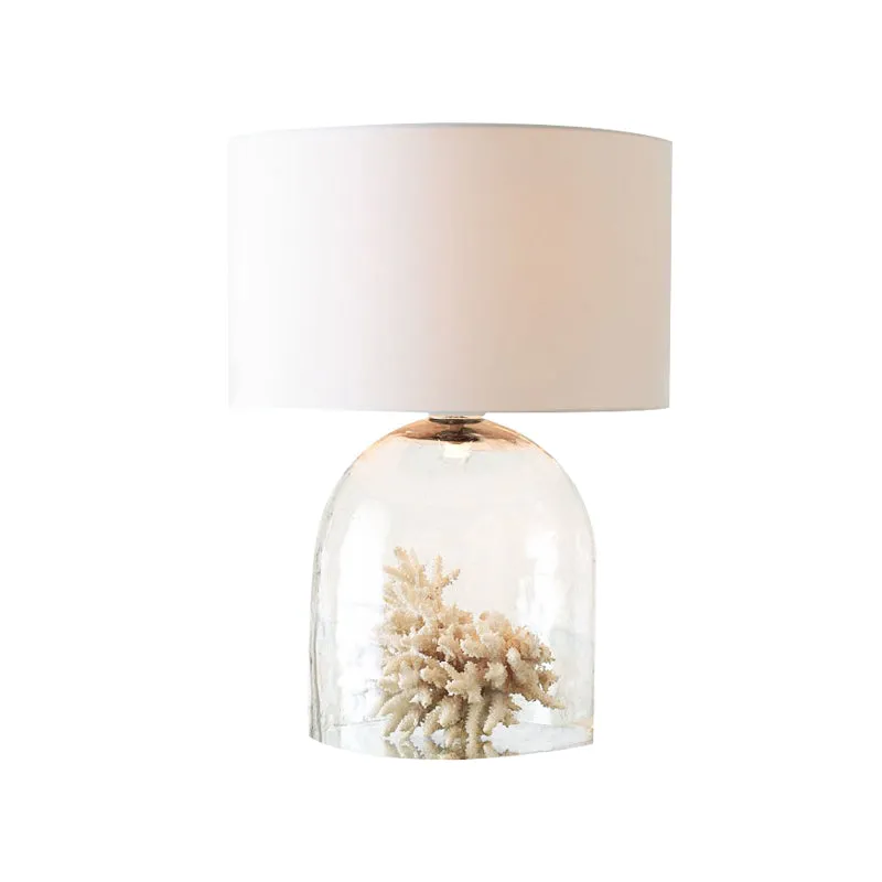Lampe de nuit en forme de cloche pour chambre à coucher, campagne, verre transparent, 1 lumière, tissu blanc, lampe de tab...