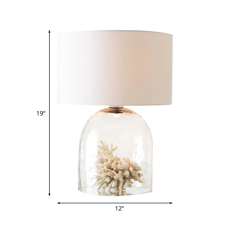 Lampe de nuit en forme de cloche pour chambre à coucher, campagne, verre transparent, 1 lumière, tissu blanc, lampe de tab...
