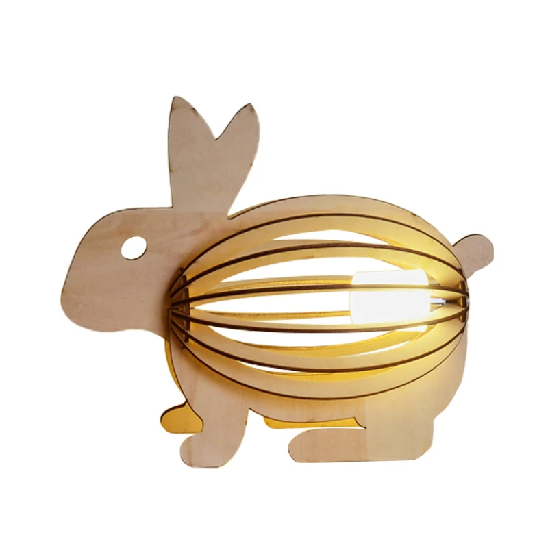 Lampe de nuit en forme de lapin ajouré pour enfants, lampe de table LED rechargeable par USB en bois marron clair Clearhalo