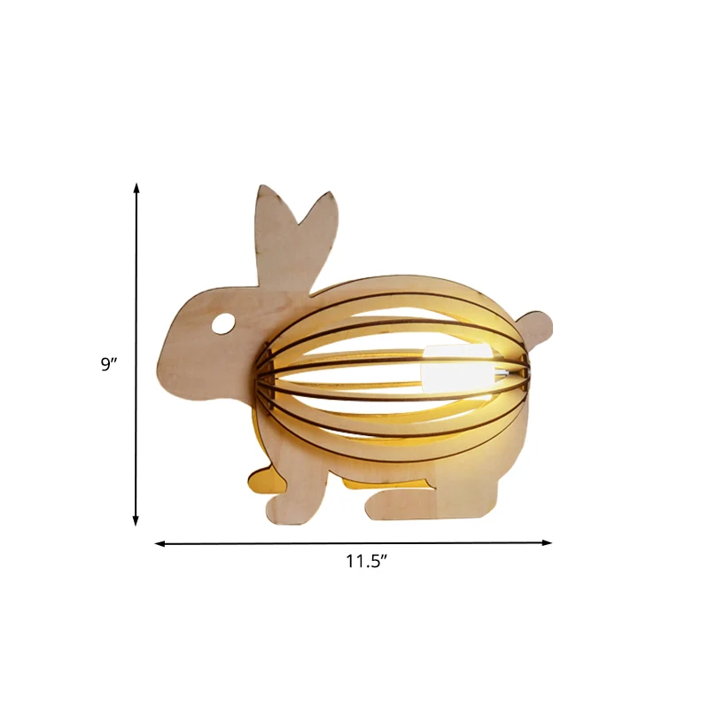 Lampe de nuit en forme de lapin ajouré pour enfants, lampe de table LED rechargeable par USB en bois marron clair Clearhalo