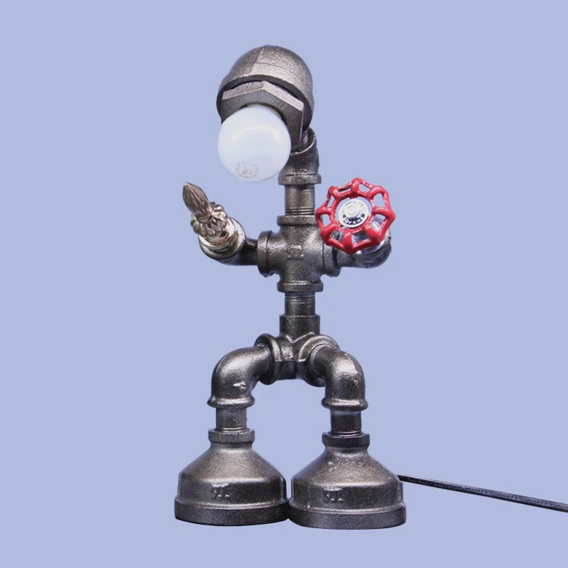Lampe de nuit Silver Pipe Warrior Cyberpunk Iron 1 tête pour garçons, lampe de chevet avec interrupteur à Valve Clearhalo