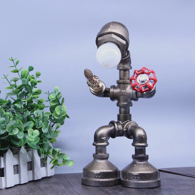 Lampe de nuit Silver Pipe Warrior Cyberpunk Iron 1 tête pour garçons, lampe de chevet avec interrupteur à Valve Clearhalo