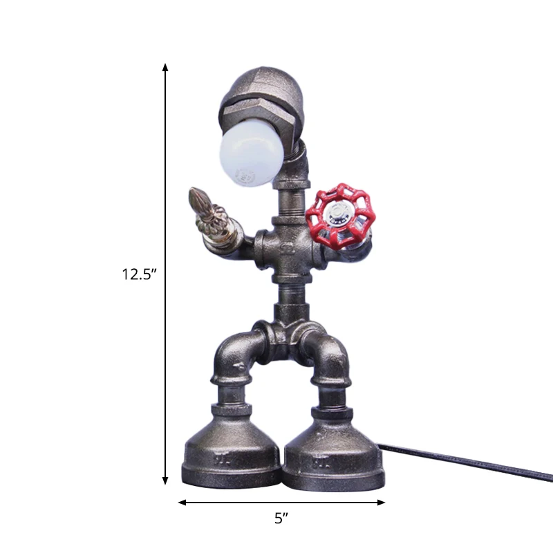 Lampe de nuit Silver Pipe Warrior Cyberpunk Iron 1 tête pour garçons, lampe de chevet avec interrupteur à Valve Clearhalo