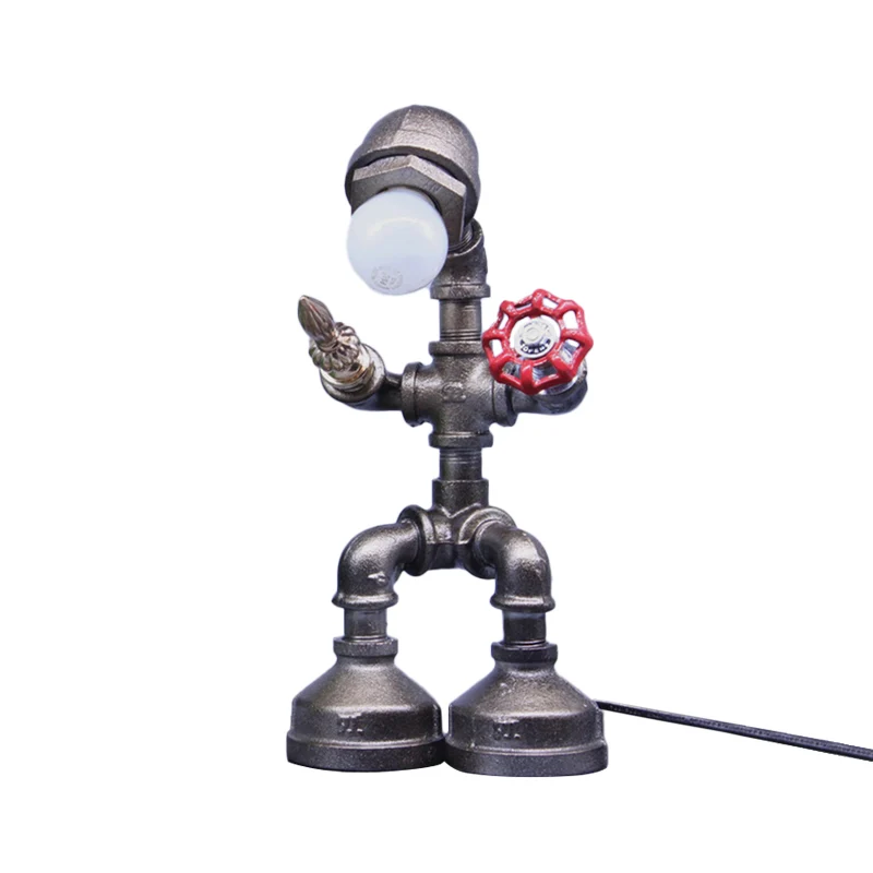 Lampe de nuit Silver Pipe Warrior Cyberpunk Iron 1 tête pour garçons, lampe de chevet avec interrupteur à Valve Clearhalo