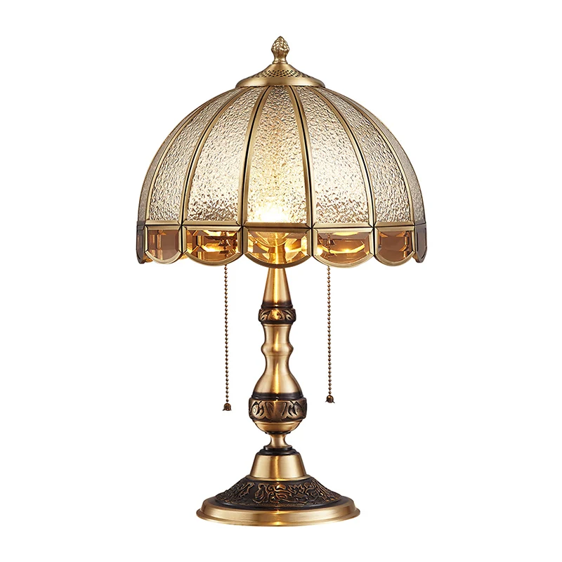 Lampe de nuit traditionnelle à abat-jour en forme de dôme, lampe de table en verre d'eau à 1 ampoule avec chaîne de tracti...
