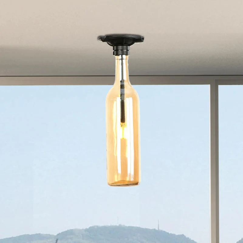 Lampe semi-encastrée à 1 ampoule avec abat-jour en verre de bouteille, luminaire semi-encastré industriel élégant pour sal...