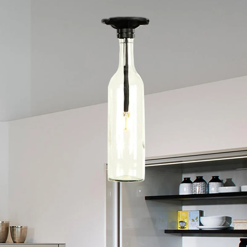 Lampe semi-encastrée à 1 ampoule avec abat-jour en verre de bouteille, luminaire semi-encastré industriel élégant pour sal...