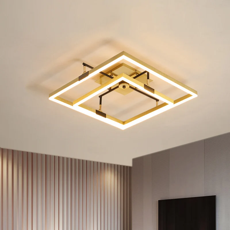 Lampe semi-encastrée métallique à LED moderniste à cadre doré à 2 carrés en lumière chaude/blanche, largeur de 19,5"/23,5"...