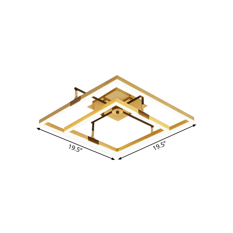 Lampe semi-encastrée métallique à LED moderniste à cadre doré à 2 carrés en lumière chaude/blanche, largeur de 19,5"/23,5"...