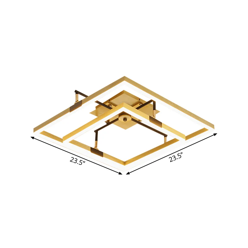 Lampe semi-encastrée métallique à LED moderniste à cadre doré à 2 carrés en lumière chaude/blanche, largeur de 19,5"/23,5"...