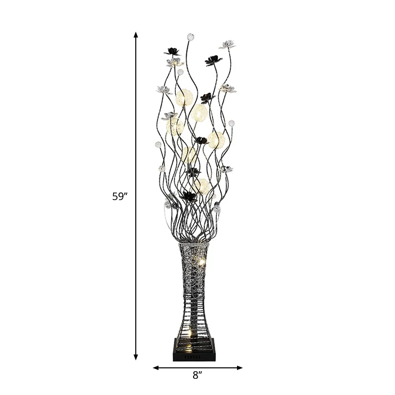Lampe sur pied en branche d'arbre métallique, luminaire décoratif pour salon de lecture, LED avec Base trapézoïdale, noir...