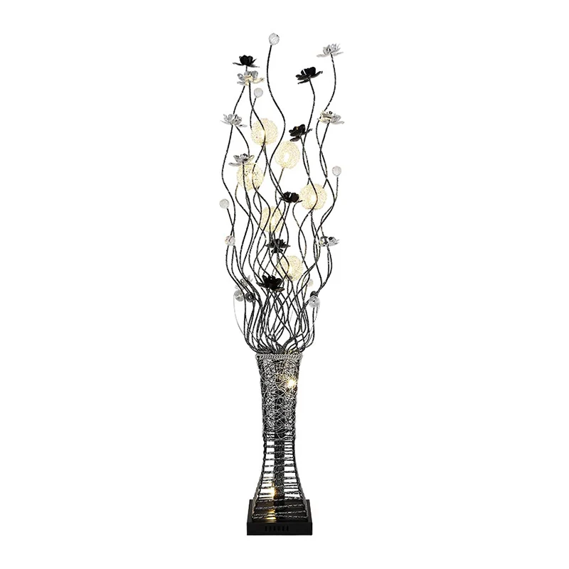 Lampe sur pied en branche d'arbre métallique, luminaire décoratif pour salon de lecture, LED avec Base trapézoïdale, noir...