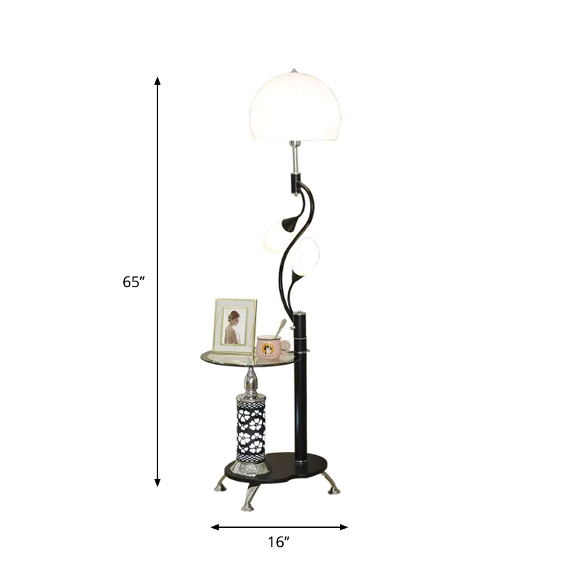Lampe sur pied en forme de dôme pour salon, Style Rural, verre à facettes, 3 lumières, lampadaire noir Clearhalo